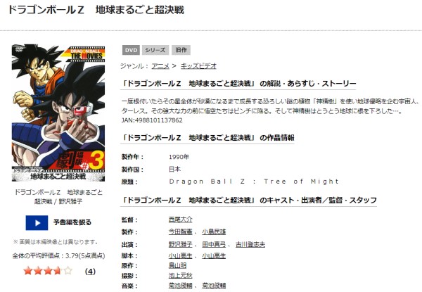 劇場版 ドラゴンボールZ 地球まるごと超決戦 tsutaya