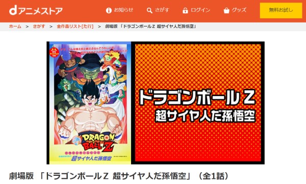 劇場版 ドラゴンボールZ 超サイヤ人だ孫悟空 danime