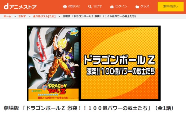 劇場版 ドラゴンボールZ 激突！！100億パワーの戦士たち danime