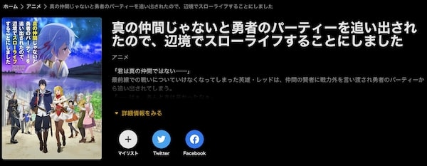 真の仲間じゃないと勇者のパーティーを追い出されたので、辺境でスローライフすることにしました abema